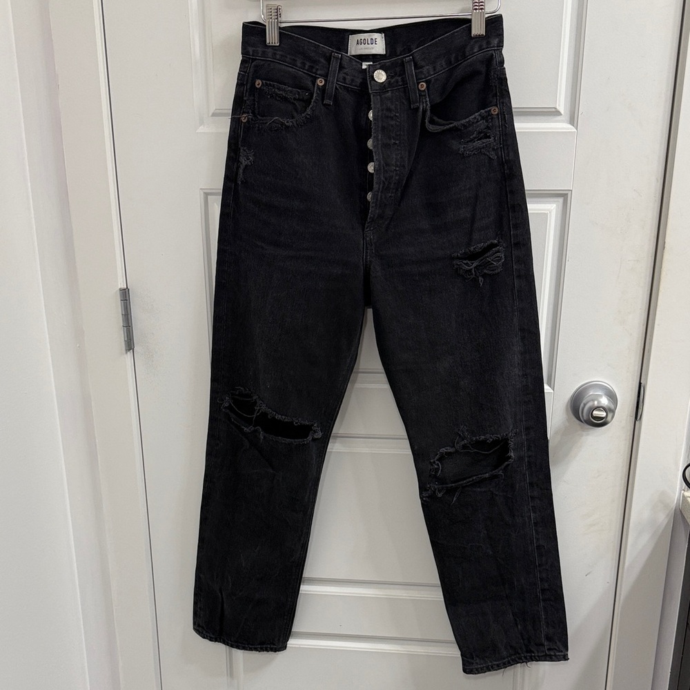 Agolde Jeans Size 24 90's Crop Black Distressed High Rise Straight Relaxed